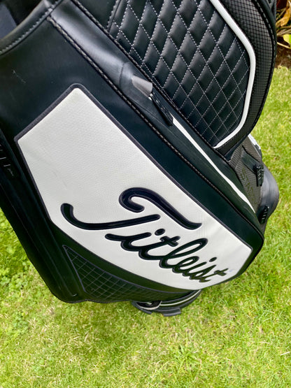 Titleist Tour Series Premium StaDry 14 Way Staff Golf Bag Black White with Rain Hood