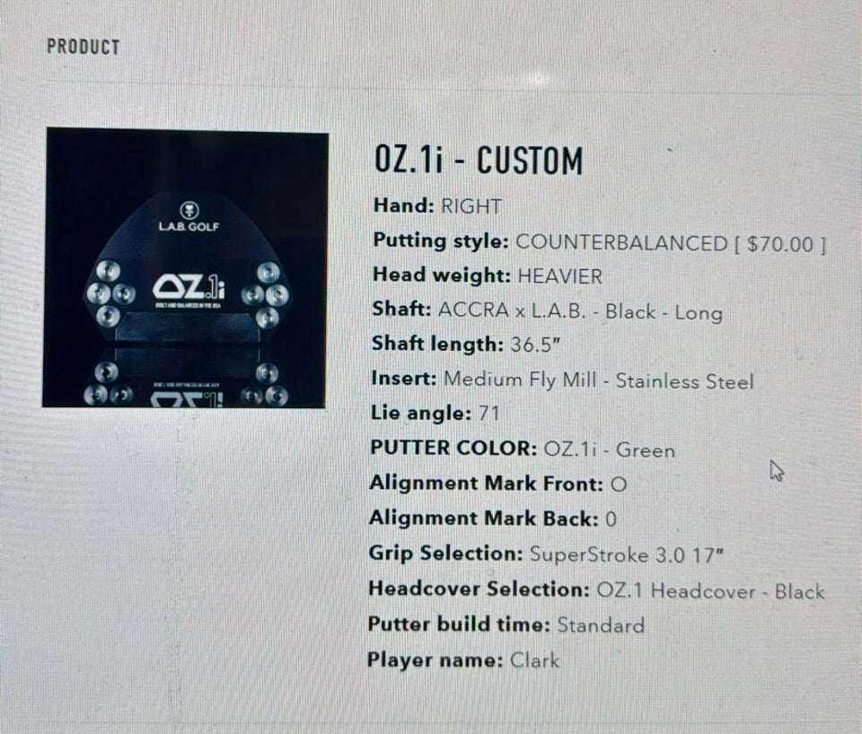 LAB OZ1i Counter Balanced Putter 36.5" Long 71 Degree Lie Angle Right Handed Mens Golf Club